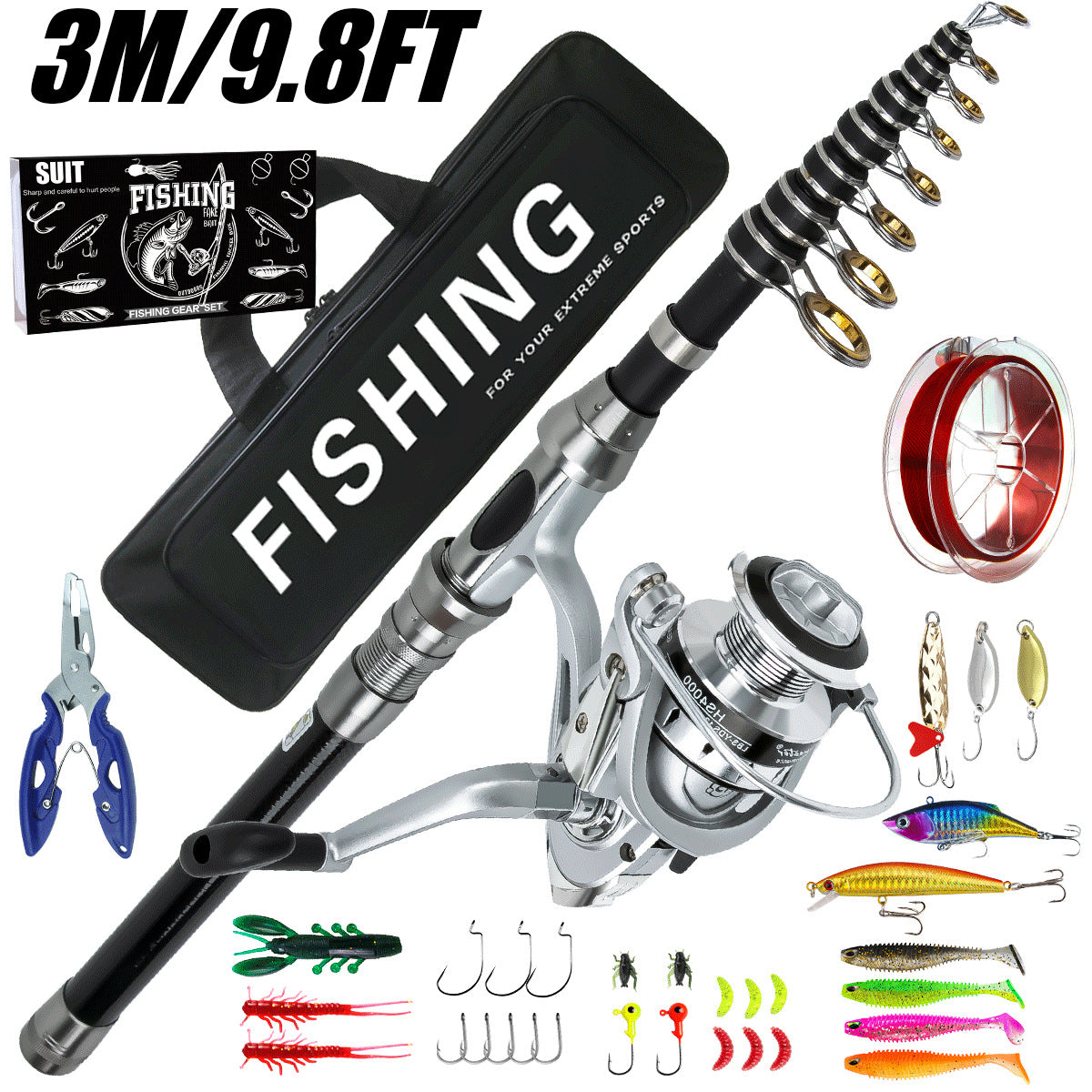 Telescopic Spinning Fishing Rod and Reel Combo