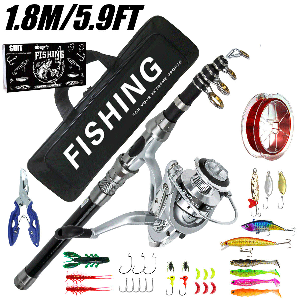 Telescopic Spinning Fishing Rod and Reel Combo